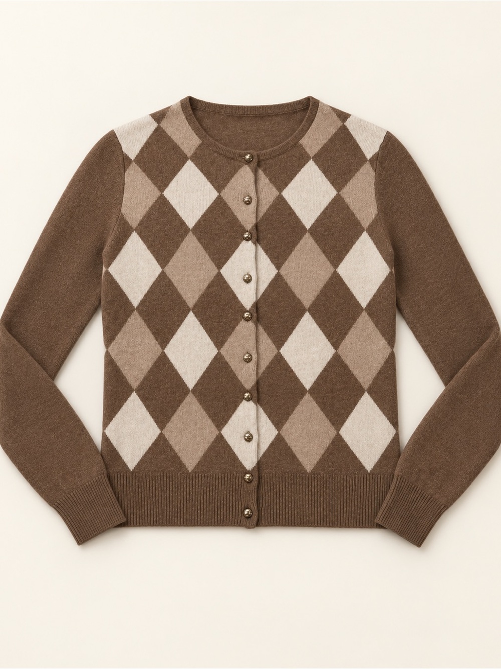 Apt. 9 cashmere Brown and Cream Argyle Button Cardigan